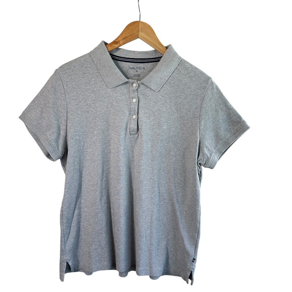 Nautica Polo Shirt Gray Classic Fit Short Sleeve Everyday Top Women's XL‎ NWOT